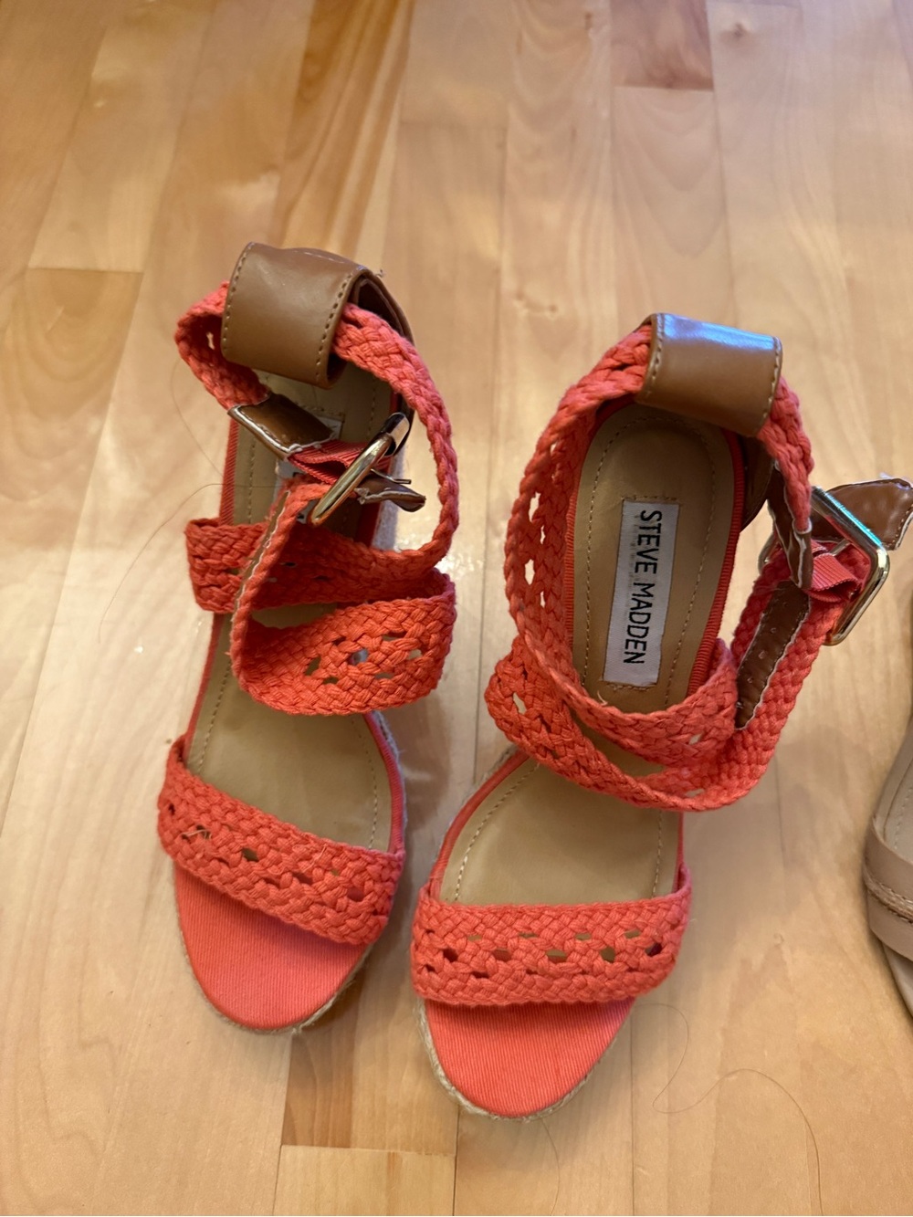 Steve Madden Coral Braided Wedge Sandals with Tan Ankle Strap